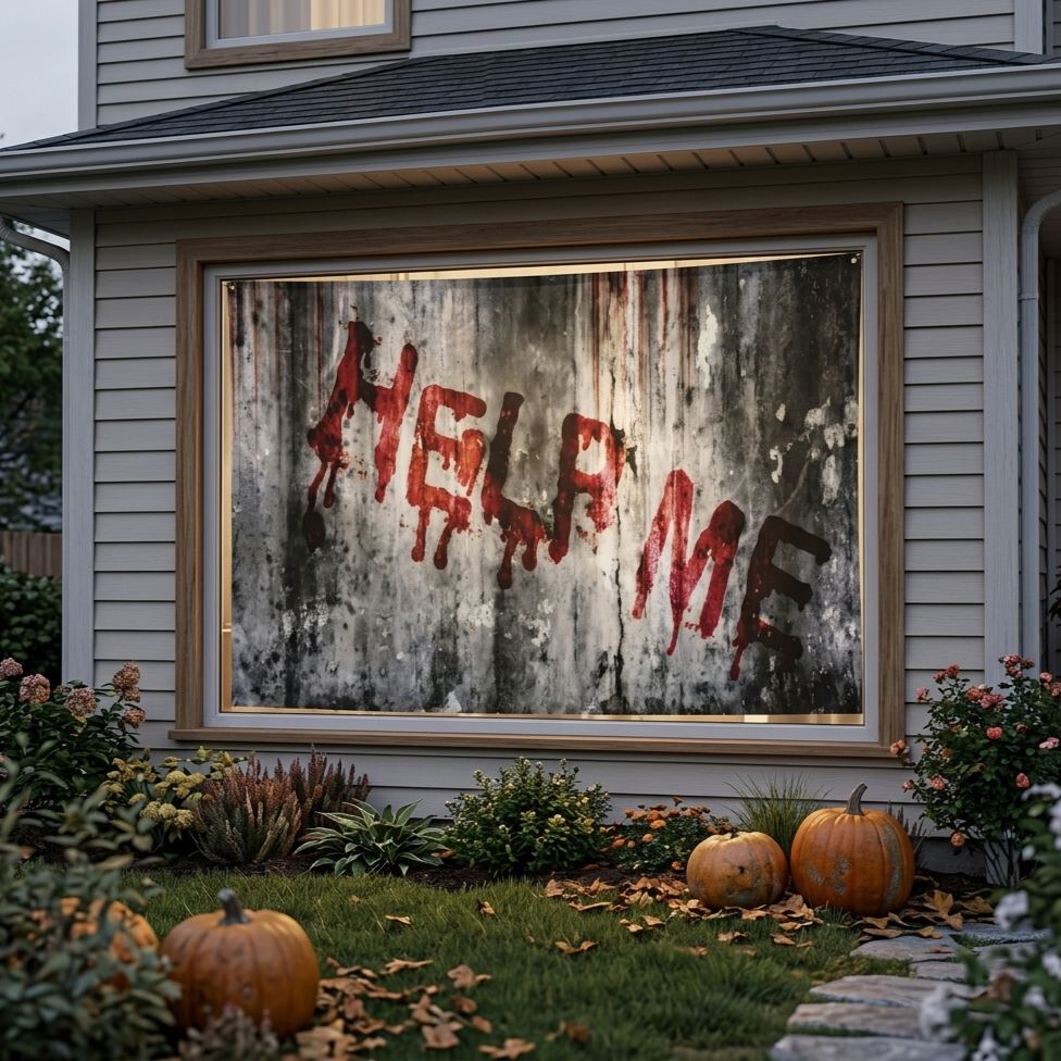 Custom Halloween Scary Window Tapestry – Large Personalized Horror Window Hanging Banner, Multiple Styles