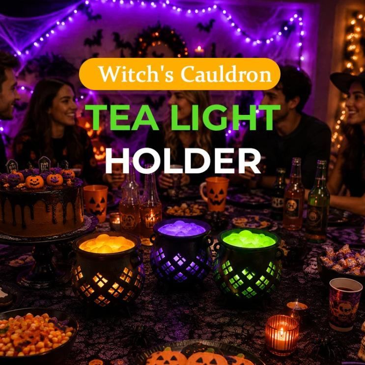 3D Printed Glowing Witch Cauldron Tealight Holder Halloween Bubbling Potion Cauldron Night Light LED Candle Lantern Spooky Table Centerpiece & Gothic Home Decor