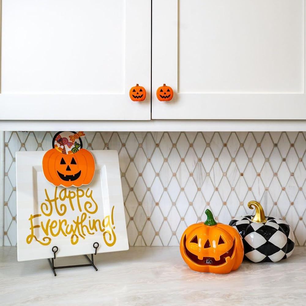 2-Pack Halloween Pumpkin Cabinet Knob Covers – Cute Pumpkin Handle Decorations for Kitchen Cabinets, Drawers & Halloween Home Decor