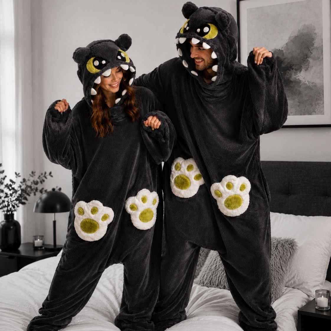 Onesie Pajamas Women's Cute Monster Hooded Sleepwear Plush Fleece Oversized Pajamas Warm Winter Loungewear Nightwear Cosplay Suit