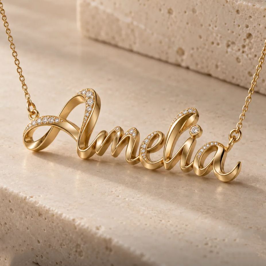 Custom Name Necklace 925 Sterling Silver Cursive Nameplate Pendant Sparkling Crystal Accent Personalized Script Jewelry Gift for Women Girls