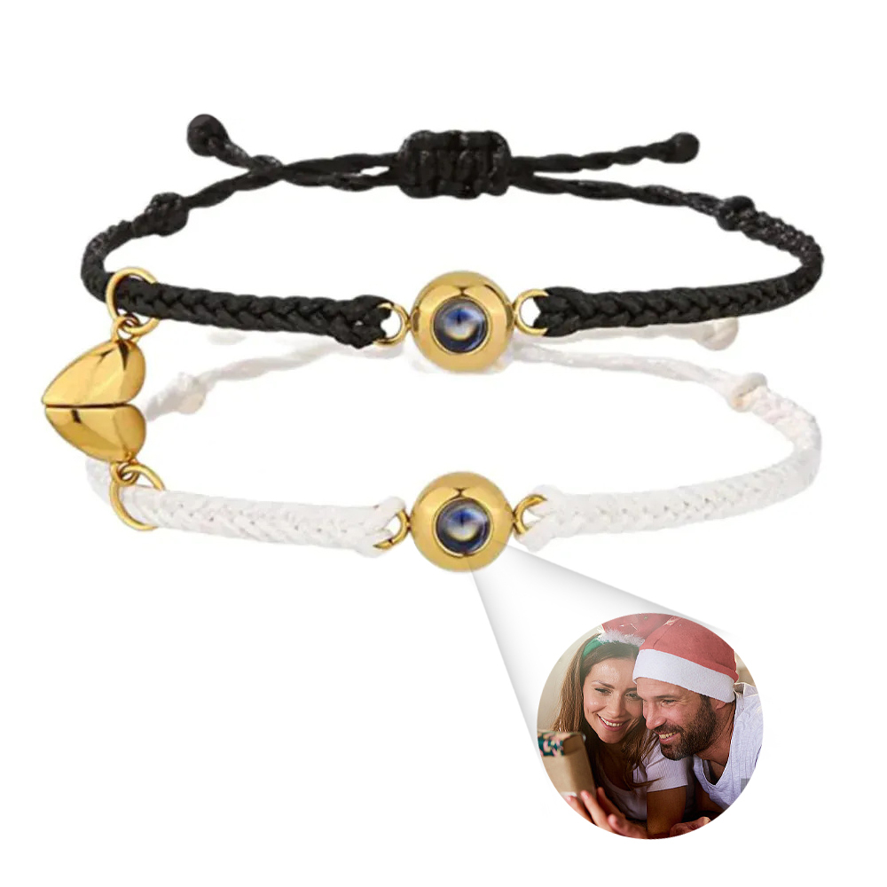 Custom Photo Projection Bracelet Simple Woven Heart Magnetic Bracelet Gift for Couple