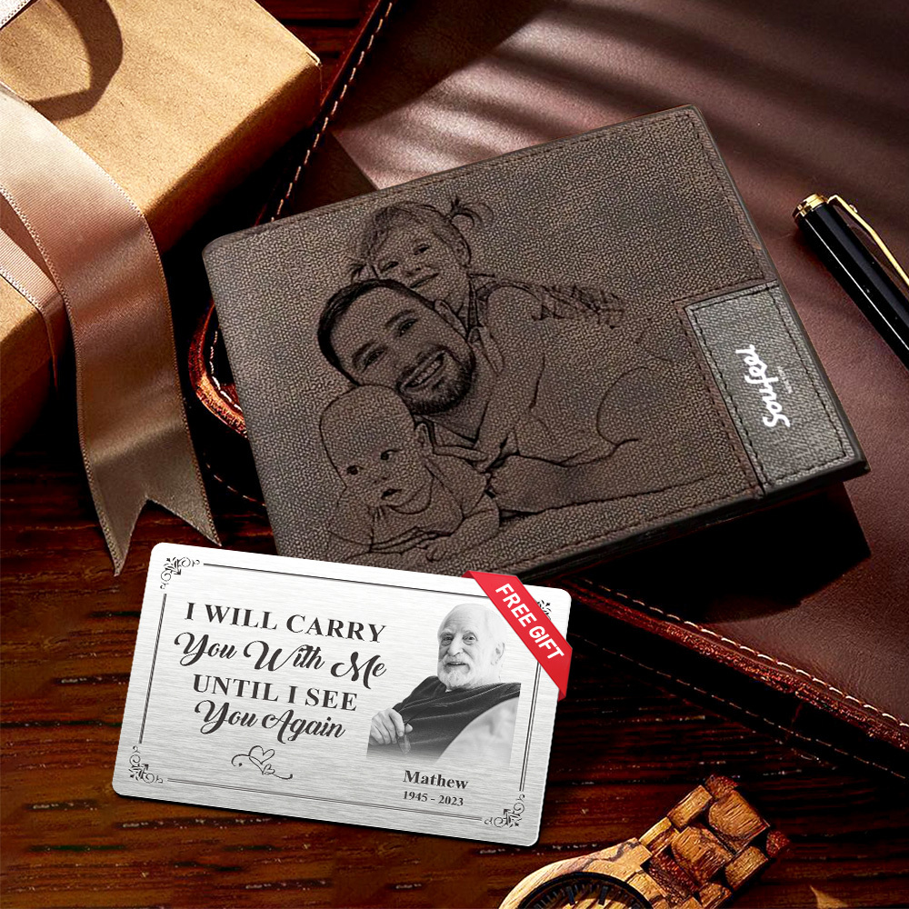 Mens Wallet, Personalized Wallet, Photo Wallet with Engraving Gift for Farther's Day