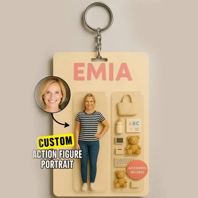 Custom Action Figure Pack Packaging Toy Box Style Art Gift Personalized Acrylic Keychain Gift for Family