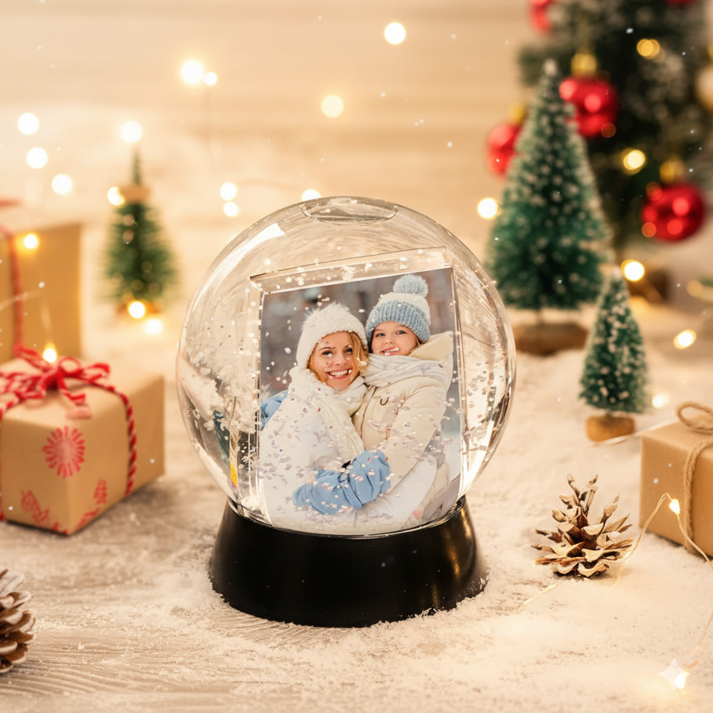 Personalized Photo Photo Snow Globe with Black Base Snow Globe | Family Christmas Keepsake
