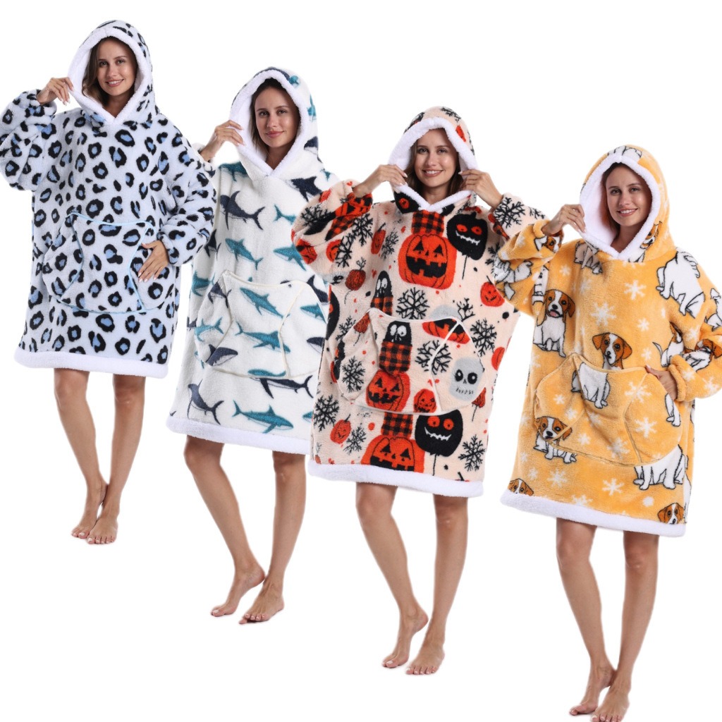 Warm Hooded Pajamas Cozy Sleepwear Thickened Winter Robe for Halloween