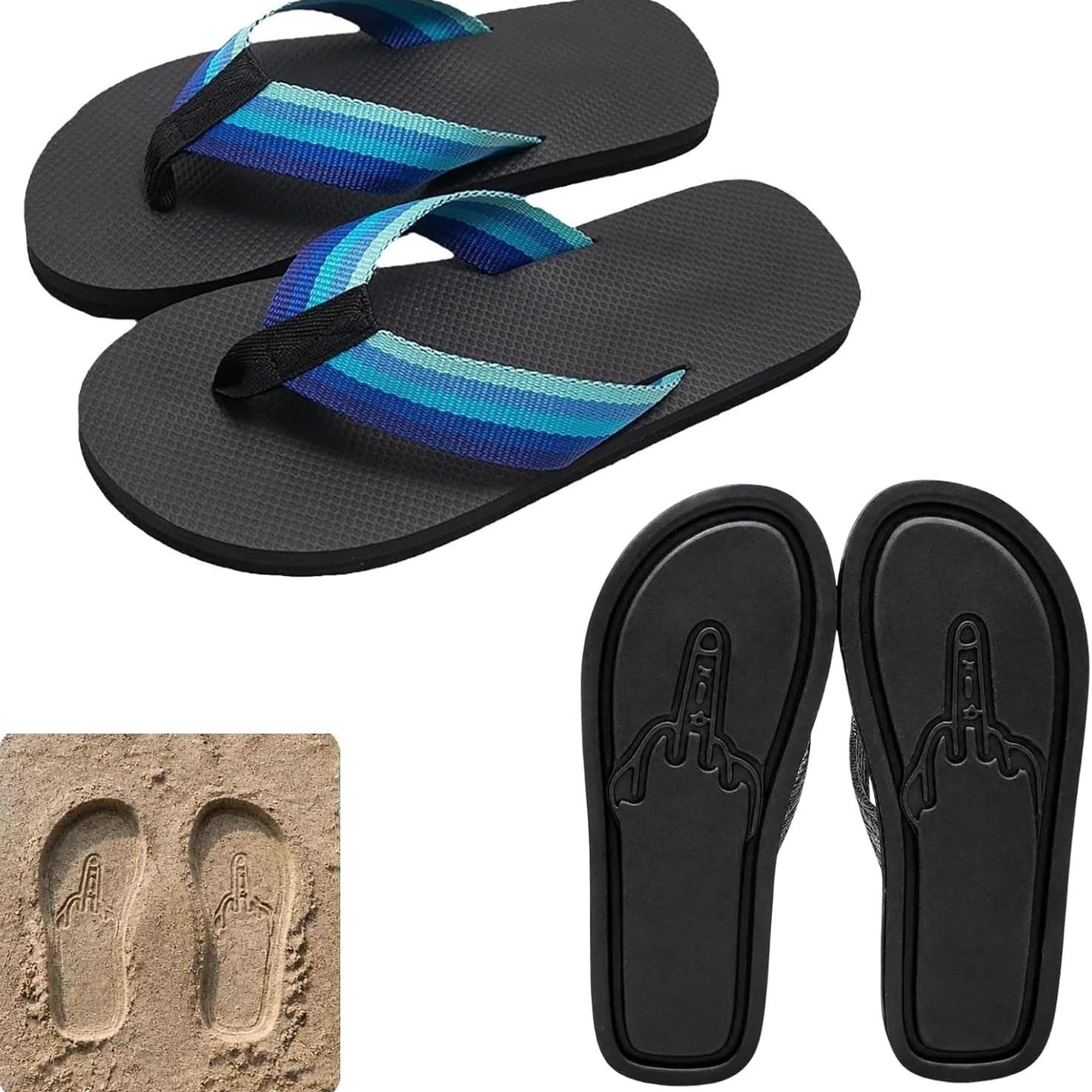 Funny Middle Finger Footprint Flip Flops Novelty Beach Sandals Gift For Friends