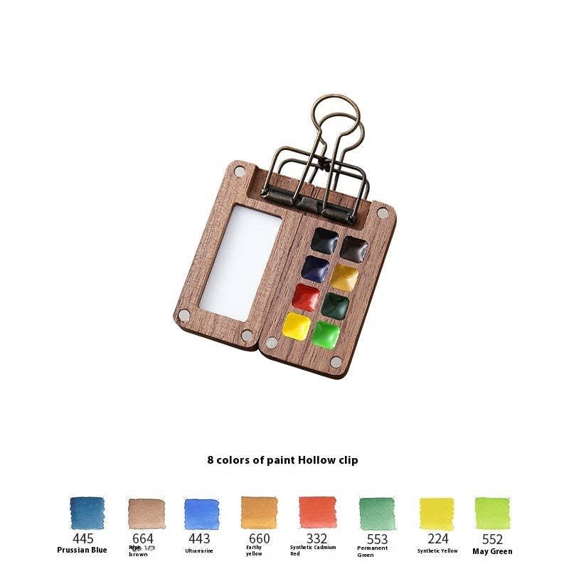 Mini Walnut Color Box Watercolor Package 8 Colors Portable Sketch Journal Book Travel Watercolor Painting Set