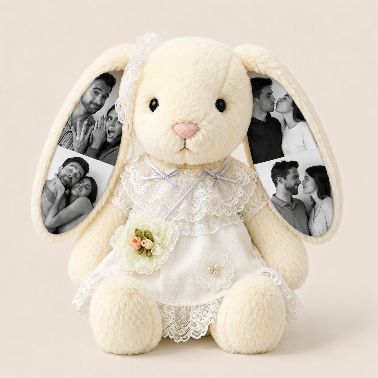 Custom Photo Wedding Bunny Plush – Personalized Bride & Groom Bunny Stuffed Animal, Anniversary Wedding Gift for Couples