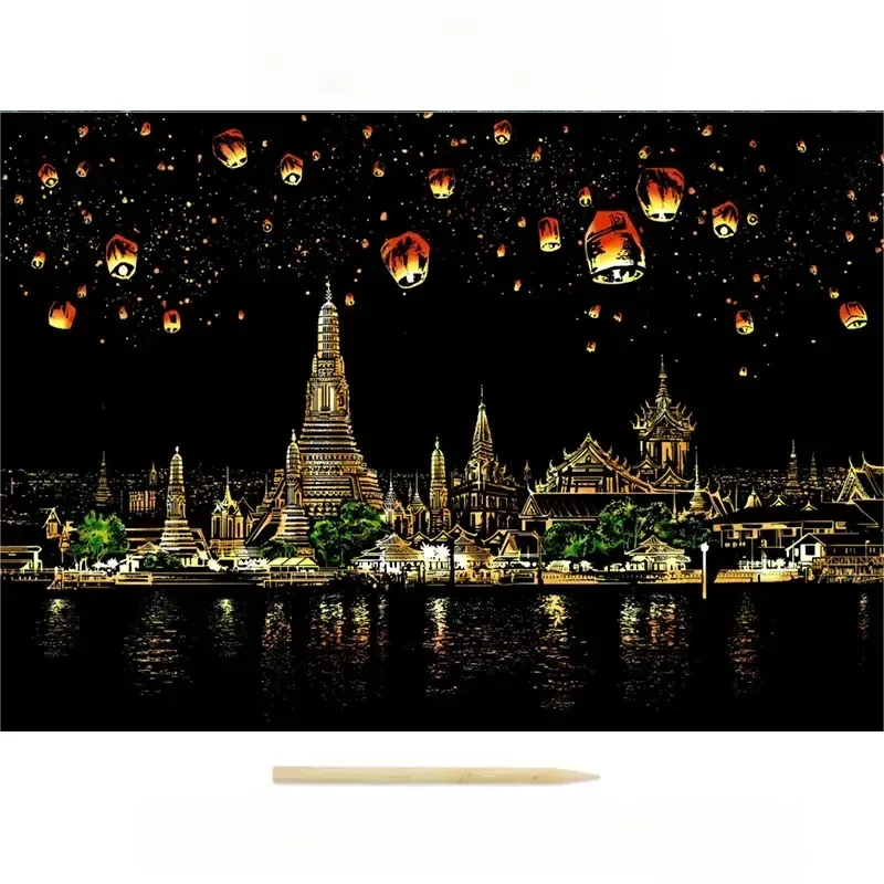 Colorful City Night Scene Scratch Painting Scratch Handmade Scratch Painting DIY Creative Handmade Painting
