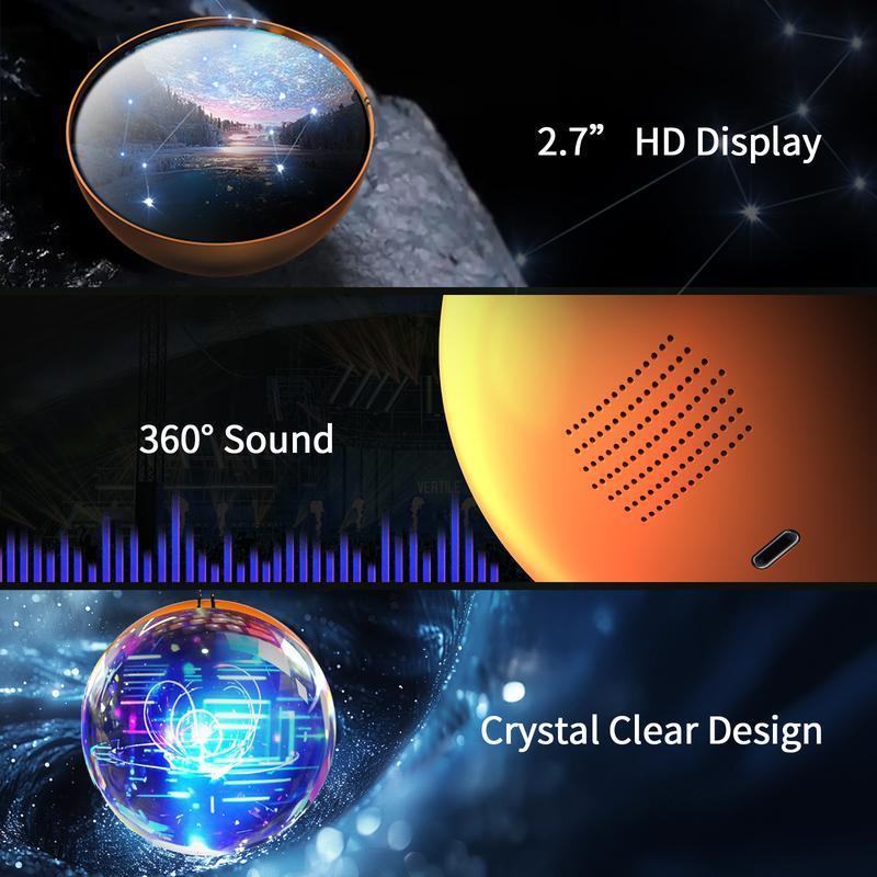2.7inch Crystal Ball with Electronic Display – DIY Video Import Possible – Unique Gift for Home & Office – Customizable Light-Up Sphere