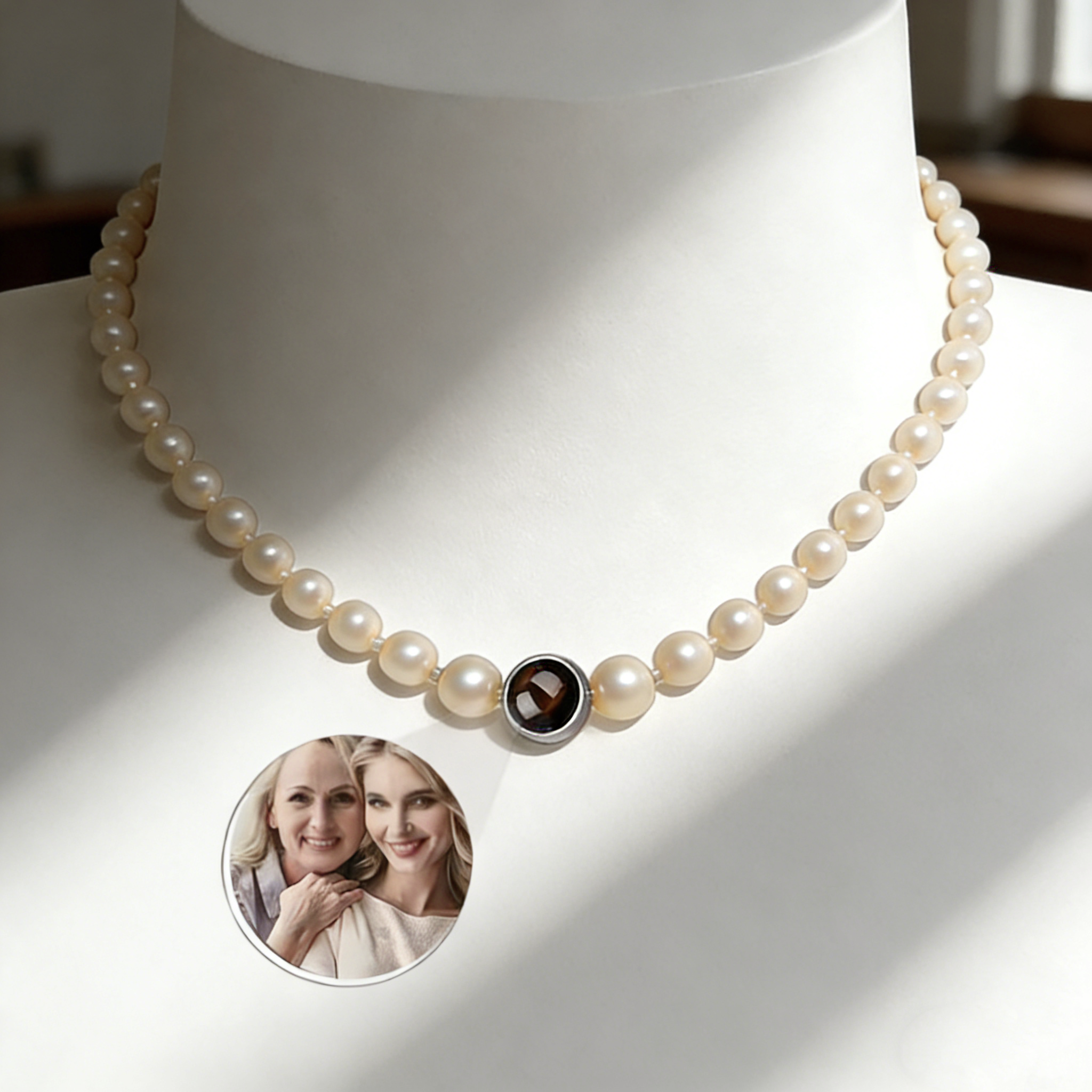 Custom Photo Projection Pearl Necklace, Elegant Jewelry, Personalized Memory Gift for Valentine’s Day, Birthday & Anniversary