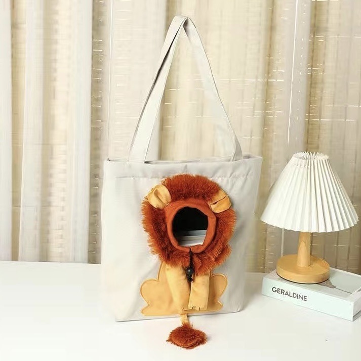 Pet Outing Bag with Head Exposed Little Lion Cat Bag Small Dog Shoulder Bag Canvas Bag - soufeelus