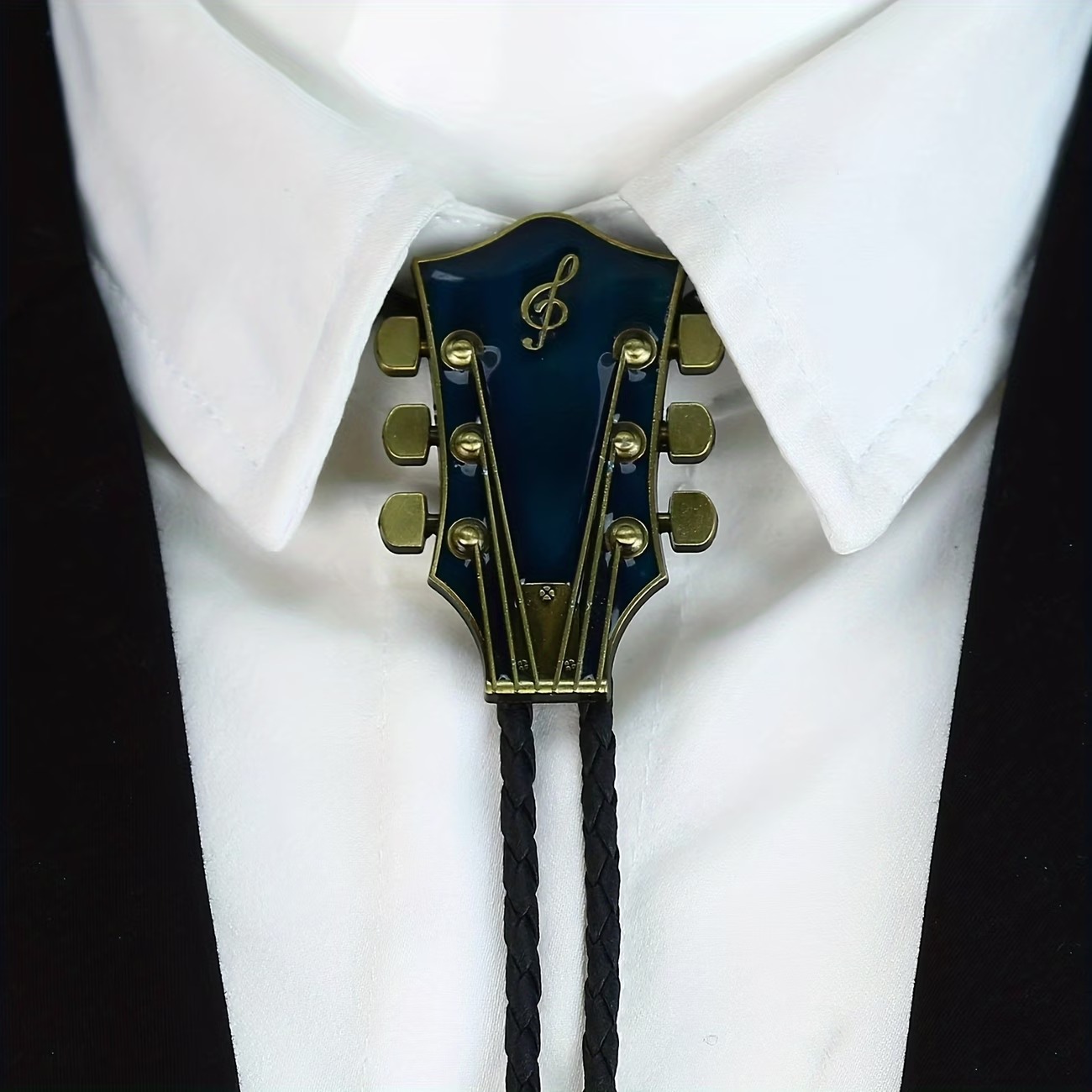 Western Cowboy Style Bolo Tie, Country Guitar Bolo Tie Sweater Chain, Pendant Necklace for for Men & Women