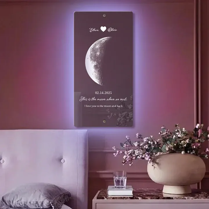 Custom Couple Anniversary Moon Phase Mirror Light - Romantic Valentine's Day Gift