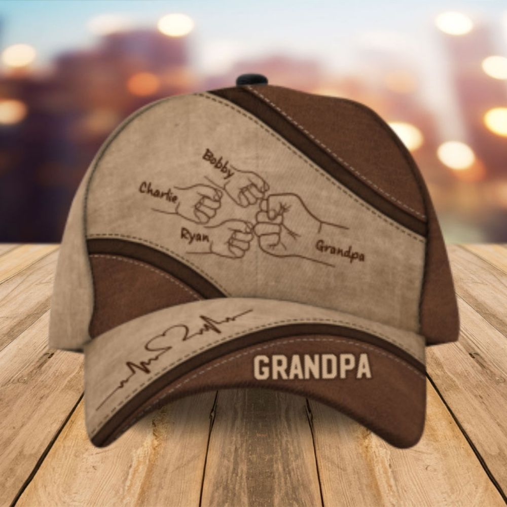 Outline Fist Bump Daddy Grandpa Personalized Classic Cap, Father's Day Gift For Dad, For Grandpa, For Husband