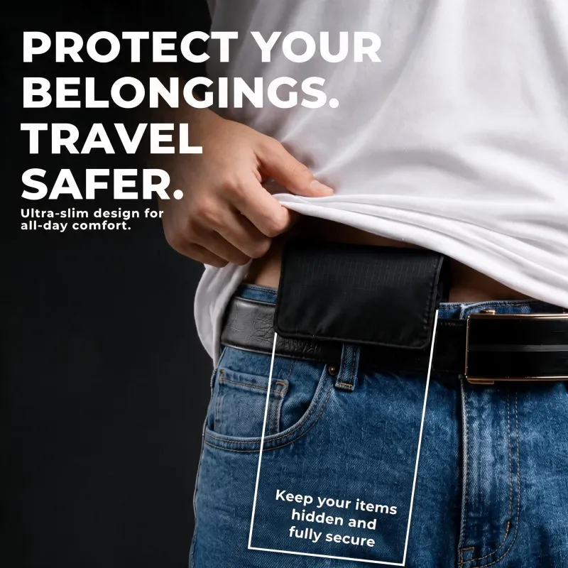 Slim Hidden Belt Wallet for Travel – Anti-Theft RFID Concealed Waist Money Belt, Under Clothes Passport Holder, Lightweight Travel Pouch for Men & Women Cash, Cards & Phone