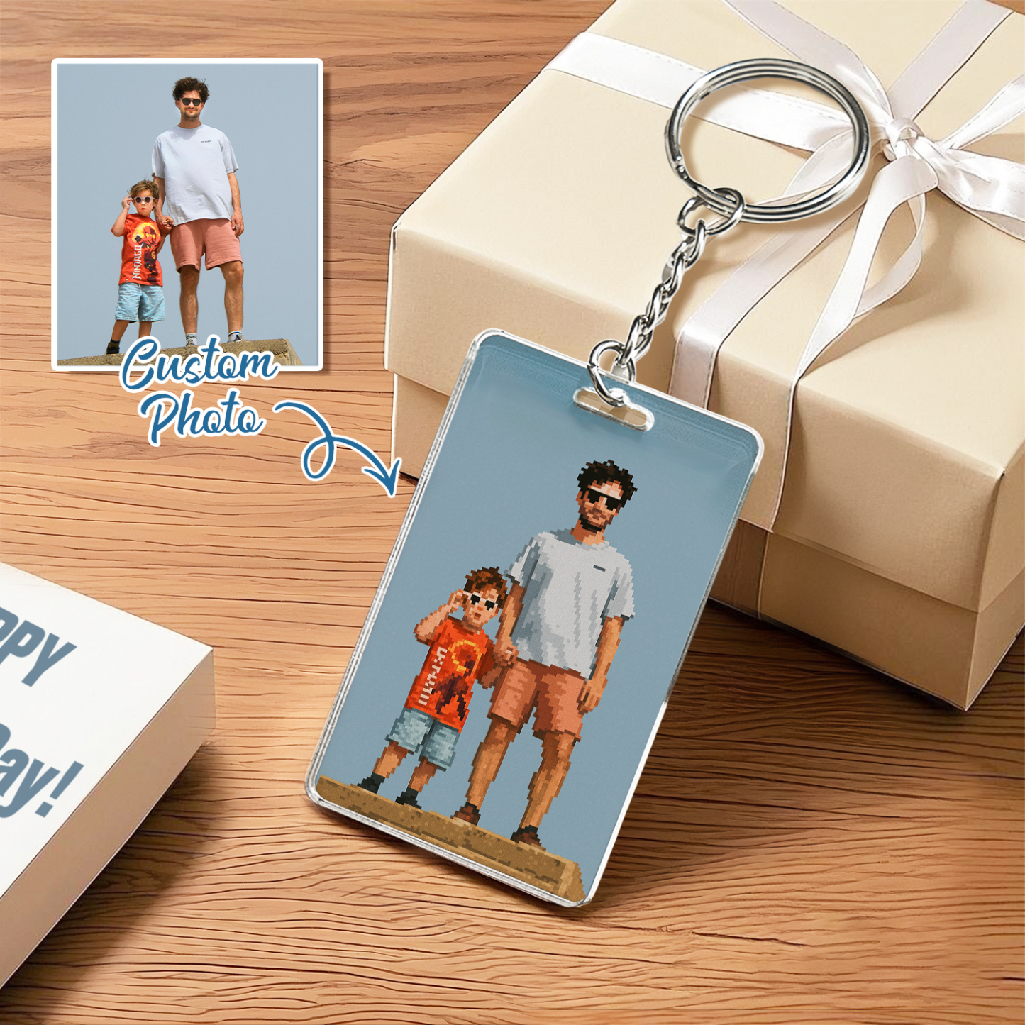 Personalized Keychain Photo Custom Anime Portrait Cartoon Style Father's Day Gift