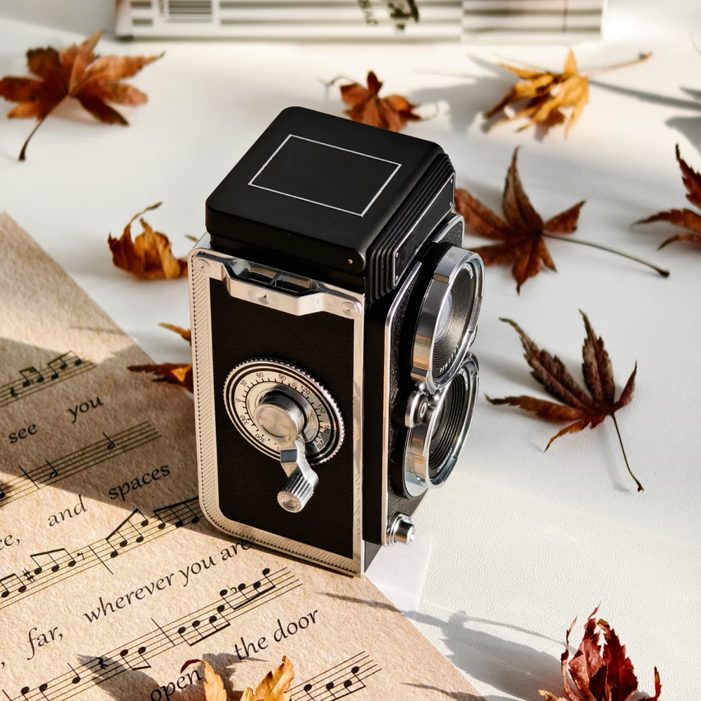 Retro Simulation Twin-Lens Reflex Camera, Photo Taking, Hand-Cranked Video Recording Gift