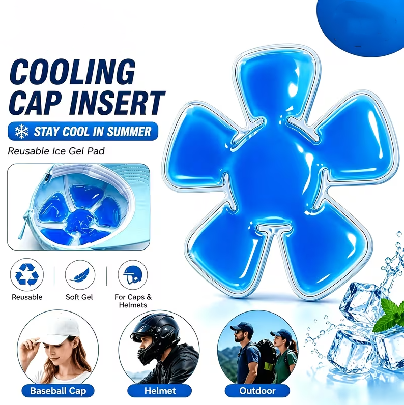 Ice Pack Hat Cooling Accessory - Reusable Gel Cooling Pad for & Hats - Foldable Fishing Hat Cooler Insert for Hiking Camping Sports - Breathable Cold Pack for Hard Hats Catcher