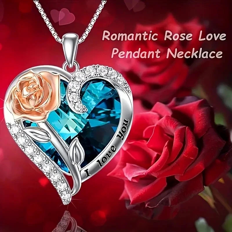 I Love you Heart Blue Topaz Fashion Jewelry Pendant Necklace
