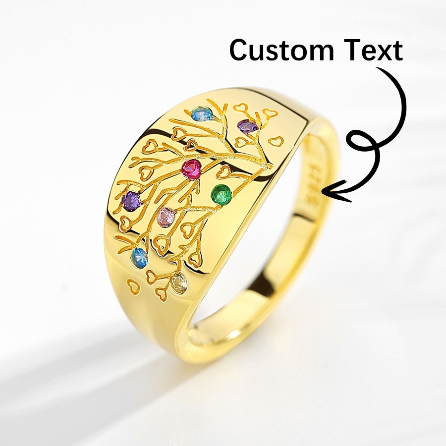 Personalized  Family Tree Ring with Engraved Text Gift for Mom Grandma