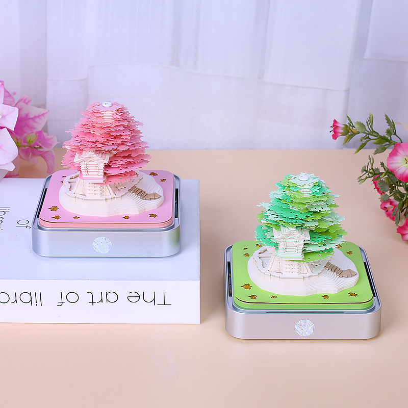 3D Calendar 2027 Memo Pad Romantic Pink Treehouse Paper Sculpture Creative Desk Decor Led Light Up DIY Art Craft Gift for Her