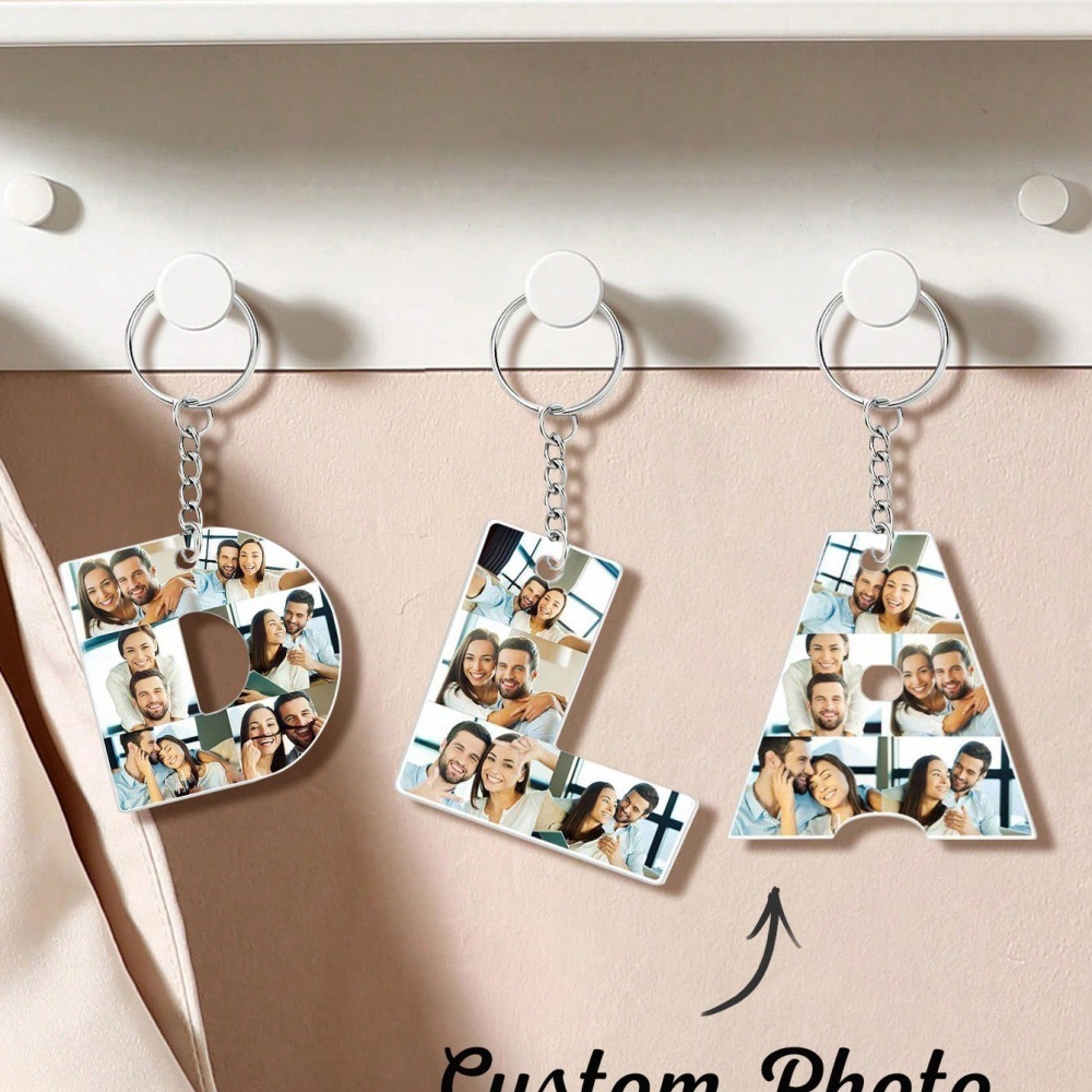 Customized Photo Alphabet Acrylic Keychain Personalized Photo Keychain