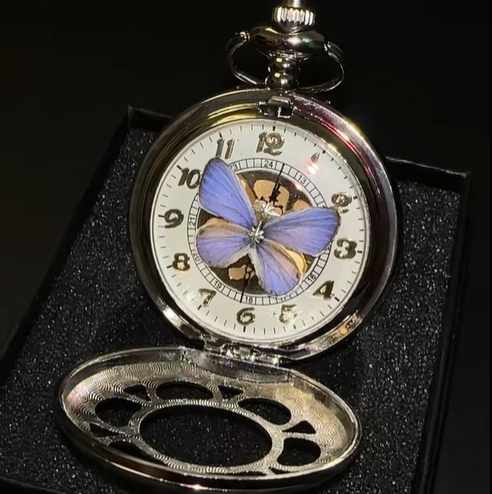Vintage Inspired Butterfly Spinner Locket Pocket Watch Pendant Necklace
