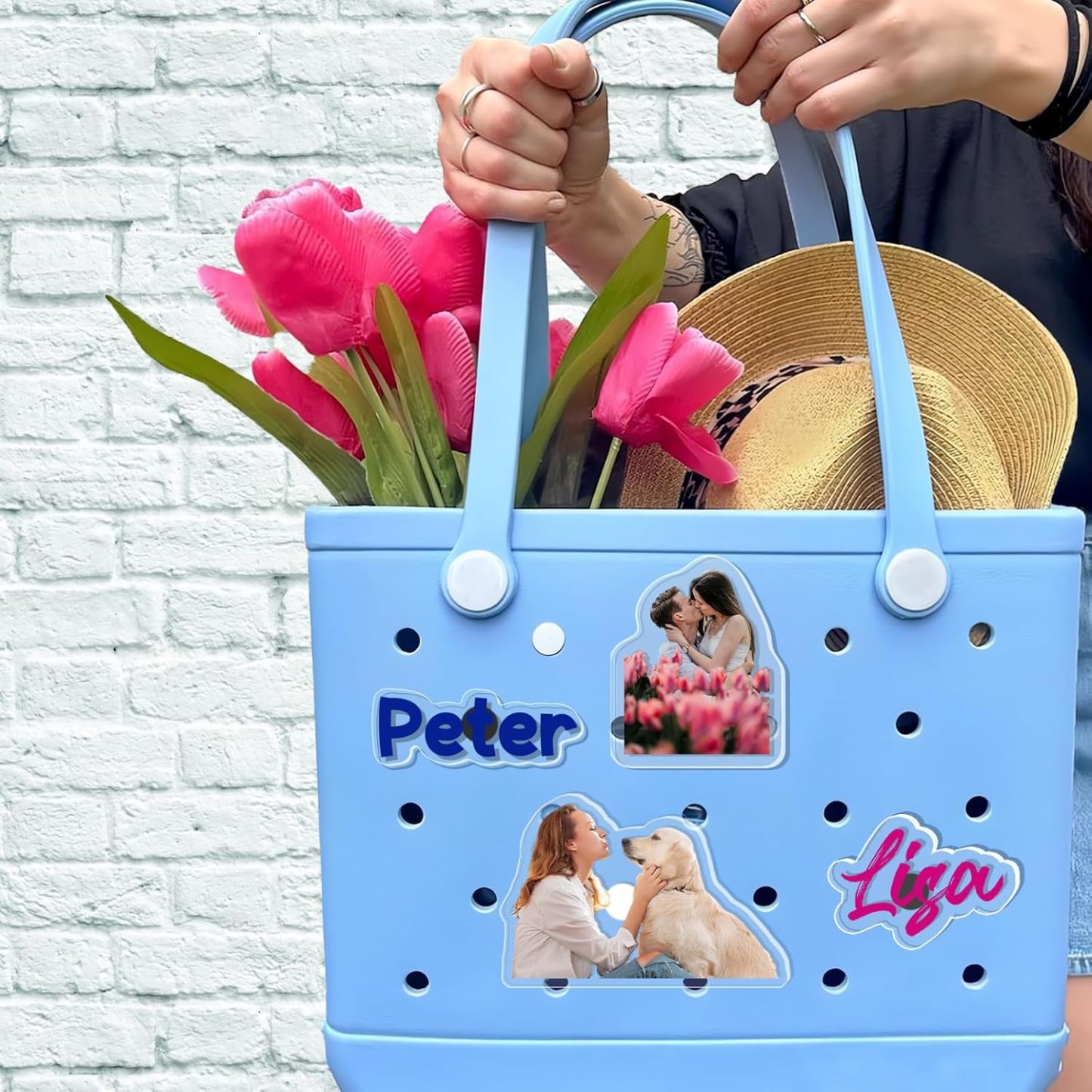 Custom Charms for Bags with Photo Text Personalized Tote Bag Charms, Acrylic Beach Bag Accessories Charms Beach Tote Decoration Mother's Day Gifts