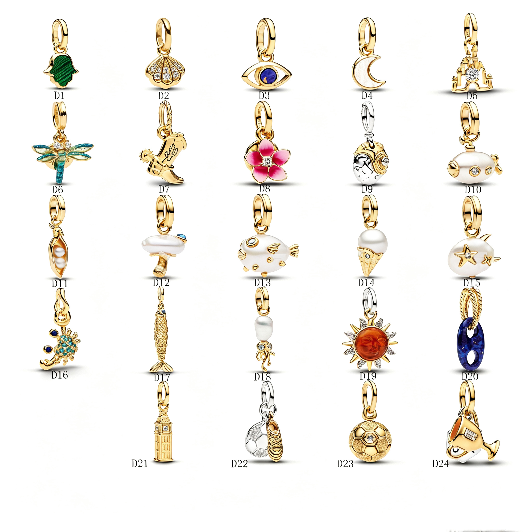 Summer Ocean & Celestial DIY Dangle Charms Gold Plated Dragonfly Evil Eye Moon Football Pendant Charms for Bracelet & Necklace Jewelry Making Accessories