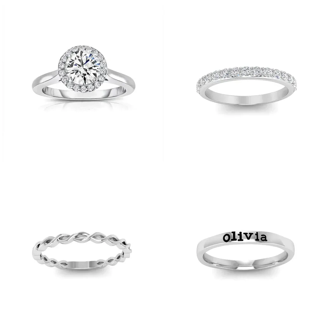 Twine Personalized Halo Engagement Ring Stack
