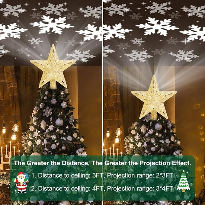 Christmas Tree Topper Star Lighted With 6 Projection Modes Christmas Star Tree Topper With Led Rotating Lights Gold Tree Topper 3d Glitter Dynamic Projection For Xmas Party Holiday Decorations