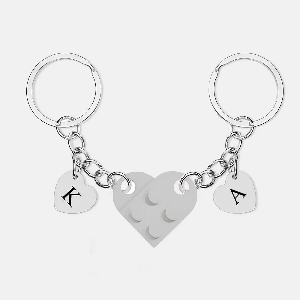 Personalized Handmade Heart Bag Charm Set Custom Couple Gift for Valentine's Day/Anniversary, Custom Engraved Love Keyrings for Him & Her