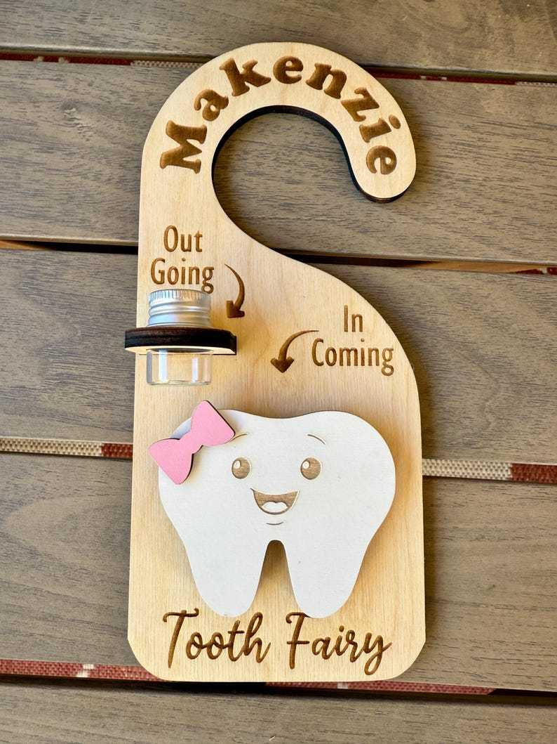 Personalized Tooth Fairy Door Hanger Custom Name Tooth Holder with Jar and Money Slot Kids Tooth Fairy Gift for Boys and Girls