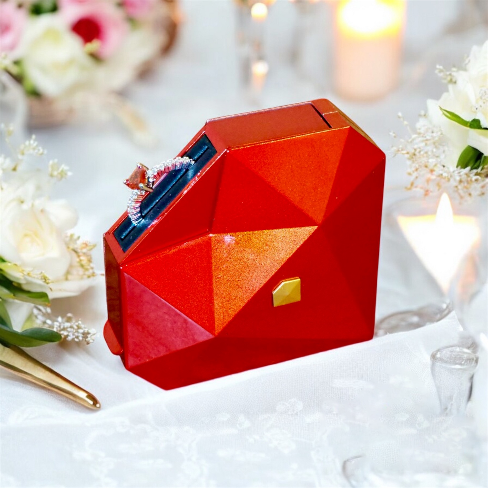 Heart Ring Box with Heart Promise Ring Open Adjustable Ring Multicolor Gift For Lover For Her