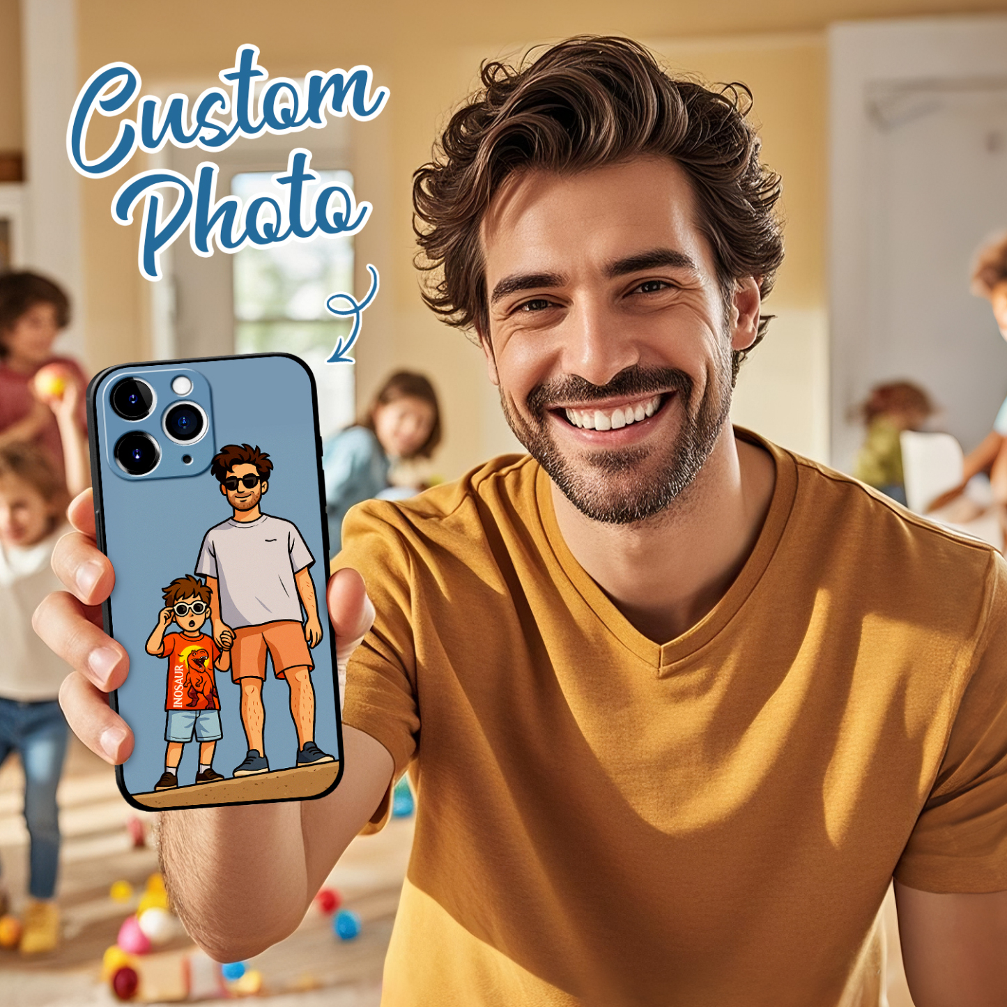 Personalized Anime Portrait Phone Case Cartoon Style Father's Day Gift