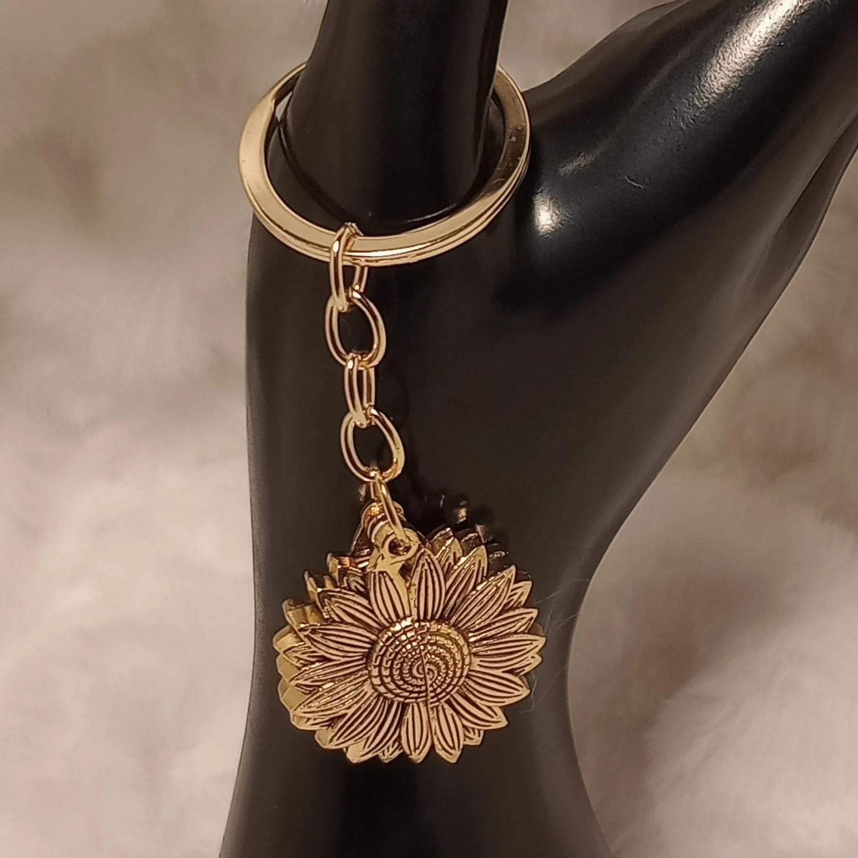 Custom Keychain with Text Personalized Sunflower Openable Vintage Keychain