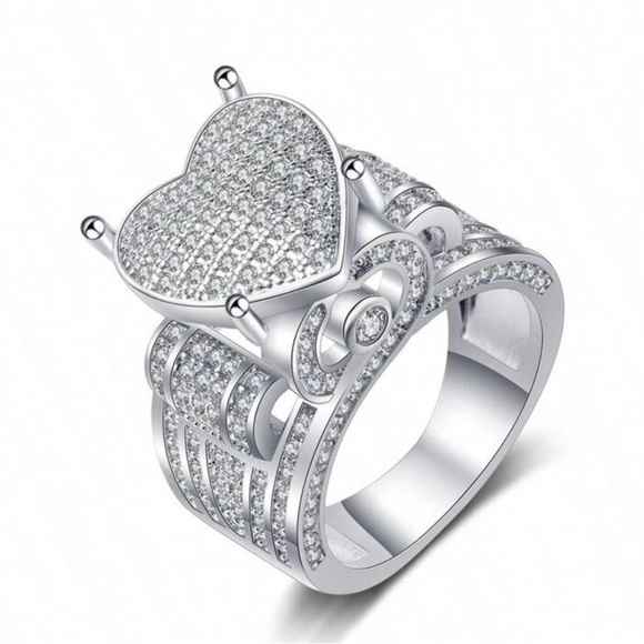 Heart Square Cluster Engagement Love Ring Gift For Lover