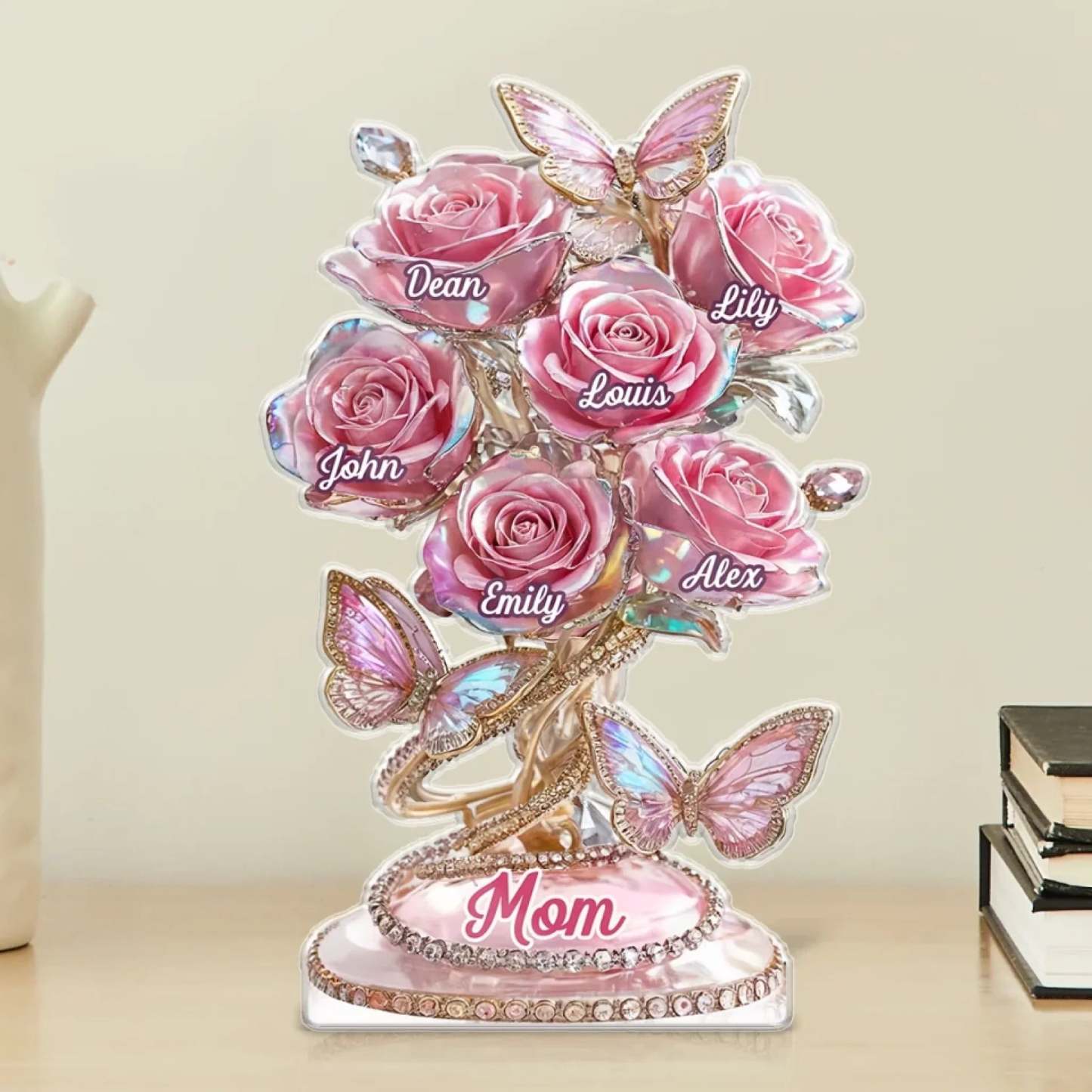 Each Rose Holds A Piece Of Your Heart - Family Personalized Custom Acrylic Plaque Custom Shape - Mother's Day, Gift For Mom, Grandma