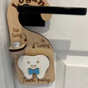 Personalized Tooth Fairy Door Hanger Custom Name Tooth Holder with Jar and Money Slot Kids Tooth Fairy Gift for Boys and Girls