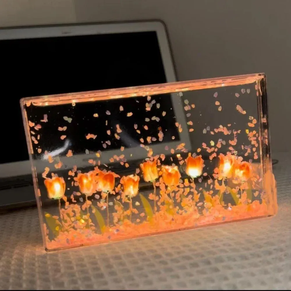 Handmade Diy Quicksand Petals Tulip Small Night Lamp