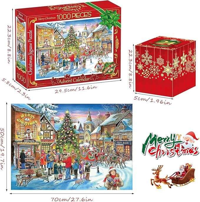 Advent Calendar 2024 Christmas Jigsaw Puzzles 24 Days Surprise Christmas Countdown Calendars 1000 pieces Jigsaw Puzzles for Adult Families Great Stocking Stuffer Christmas Gifts Puzzle Home Decoration
