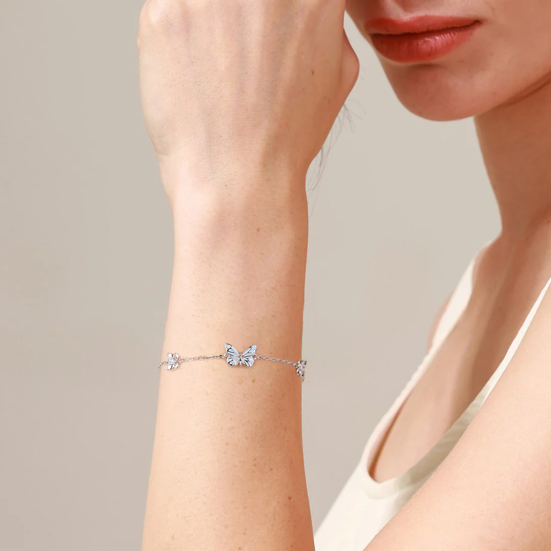 Blue Luminous Butterfly Bracelet with Glow in the Dark Charm Fashion Jewelry Gift for Women for Girls