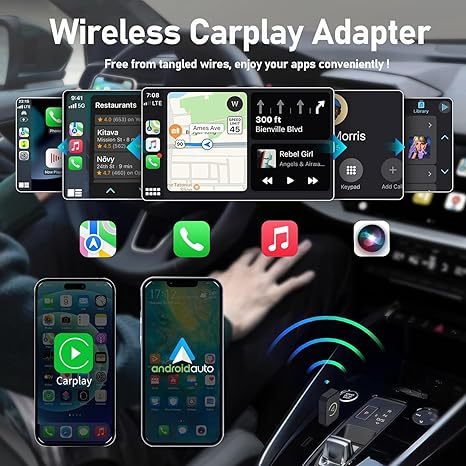 Wireless Carplay Adapter for iPhone Convert Factory Wired CarPlay to Wireless Mini USB CarPlay Wireless Stick Plug & Play Car Play Wireless Adapter for Cars from 2016 and iOS 12+/Android 11+