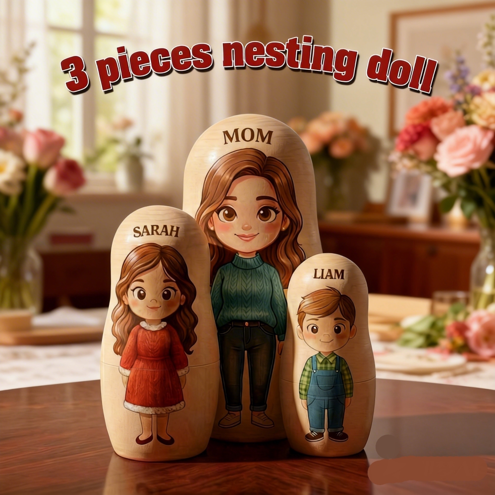 Custom Mother’s Day Nesting Dolls, Personalized Mom Son Daughter Nesting Dolls Custom Portrait Gift for Mother, Family Keepsake Home Decoration