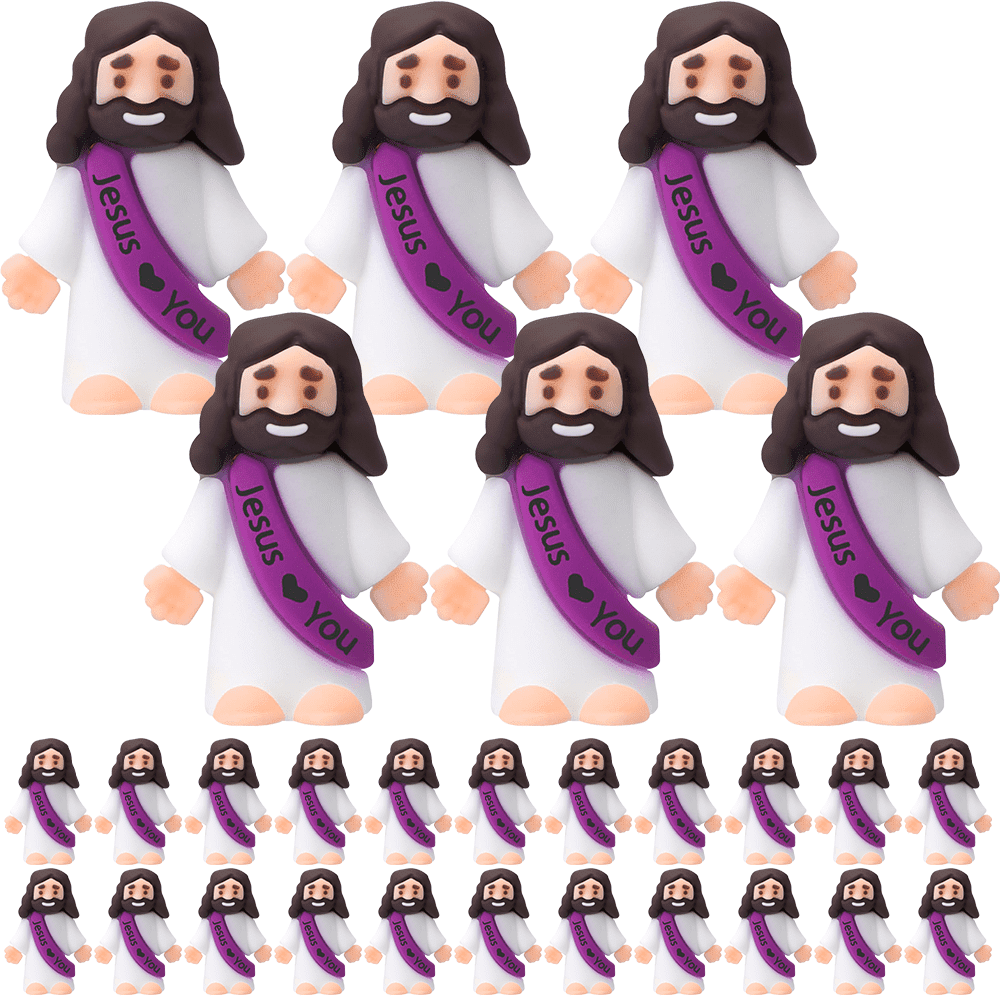 30 Pcs Little Jesus Figures Original Design Jesus Love You Mini Rubber Jesus Toys to Hide and Seek Religious Party Favors Sunday School Baptism Gifts Stuffers(Multicolor)