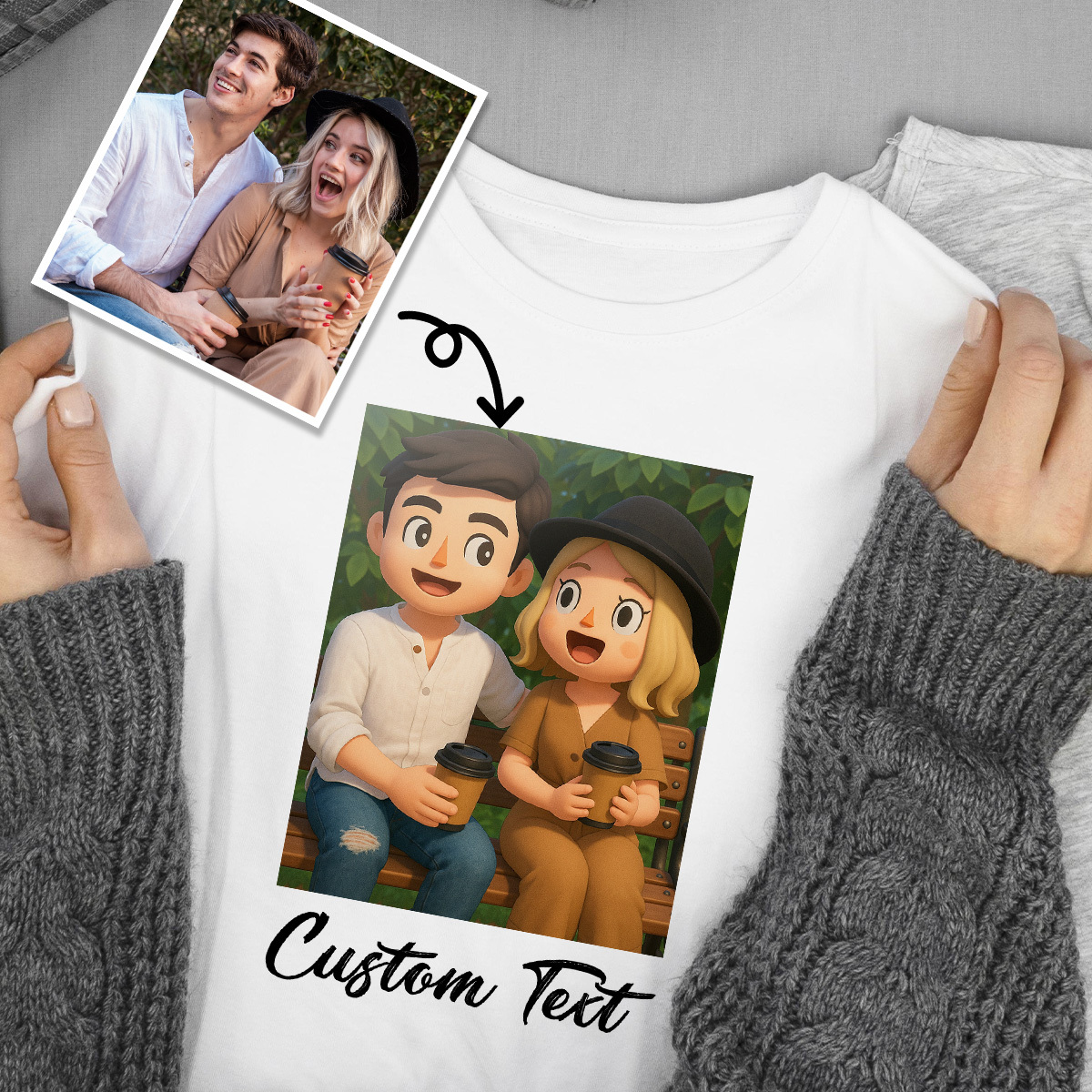 Personalized Anime Portrait Tshirt with Custom Text, Cartoon Style Drawing Shirt, Gift for Mom Dad Kids from Photo, Custom Gibli Art