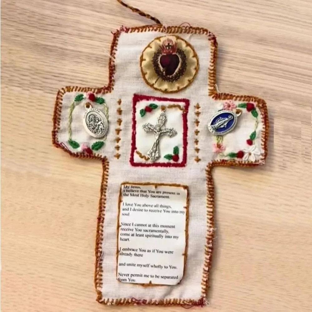 Handmade Catholic Pocket Shrine with Silver Cross Included - Sacred Heart of Jesus, Prayer Aid, Devotional