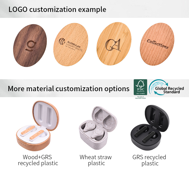 Personalized Name Wooden Tws in Ear Earphone BT5.3 Bluetooth Wireless Auriculares Sem Fio Inalambricos Eco Friendly Earbuds